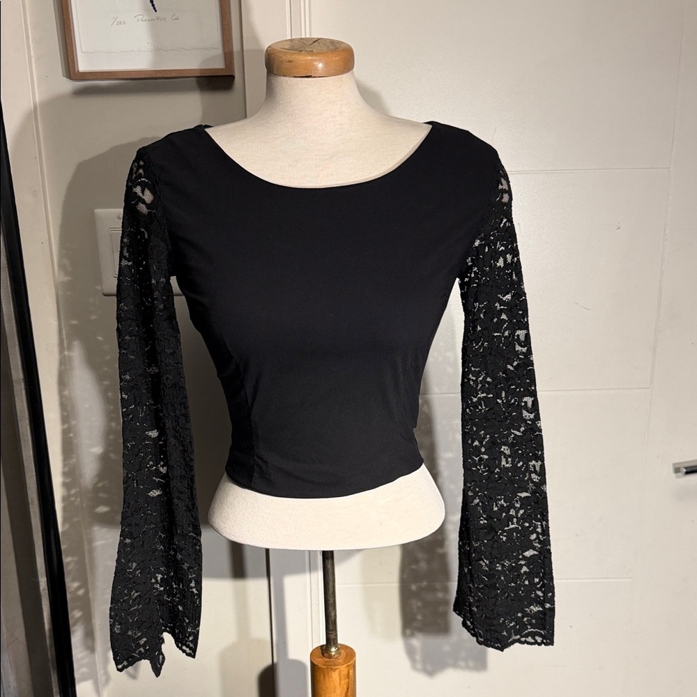 Vintage 90’s Dolce & Gabbana Black Lace Sleeve Top - Picture 3 of 12
